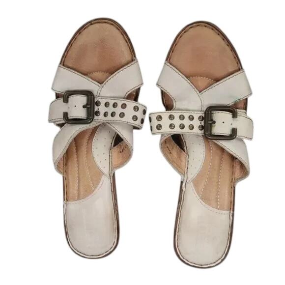 Born Shoes Women 8 Sandal Slide Wedge Leather Fashion Comfort Buckle Strap White - Picture 5 of 16